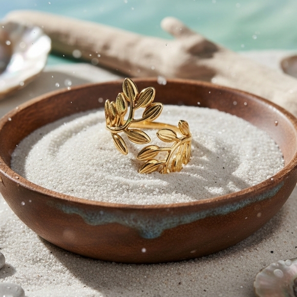 🆕️14K Gold Plated Stainless Steel Adjustable Trendy Statement Fashion Leaf Ring - Picture 7 of 12